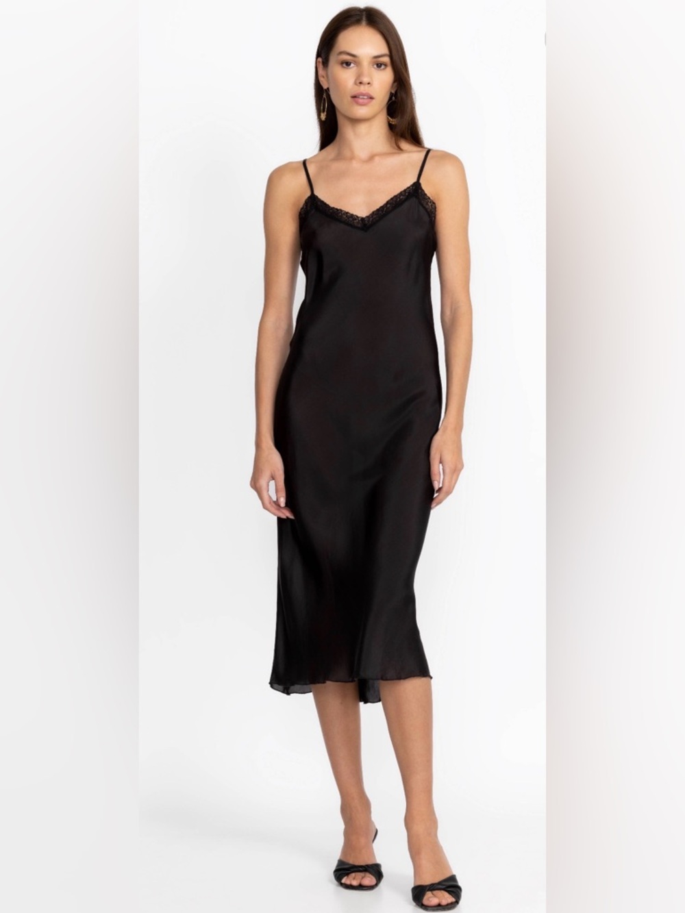 Johnny Was Midi Length Silk Slip in Black New with Tags